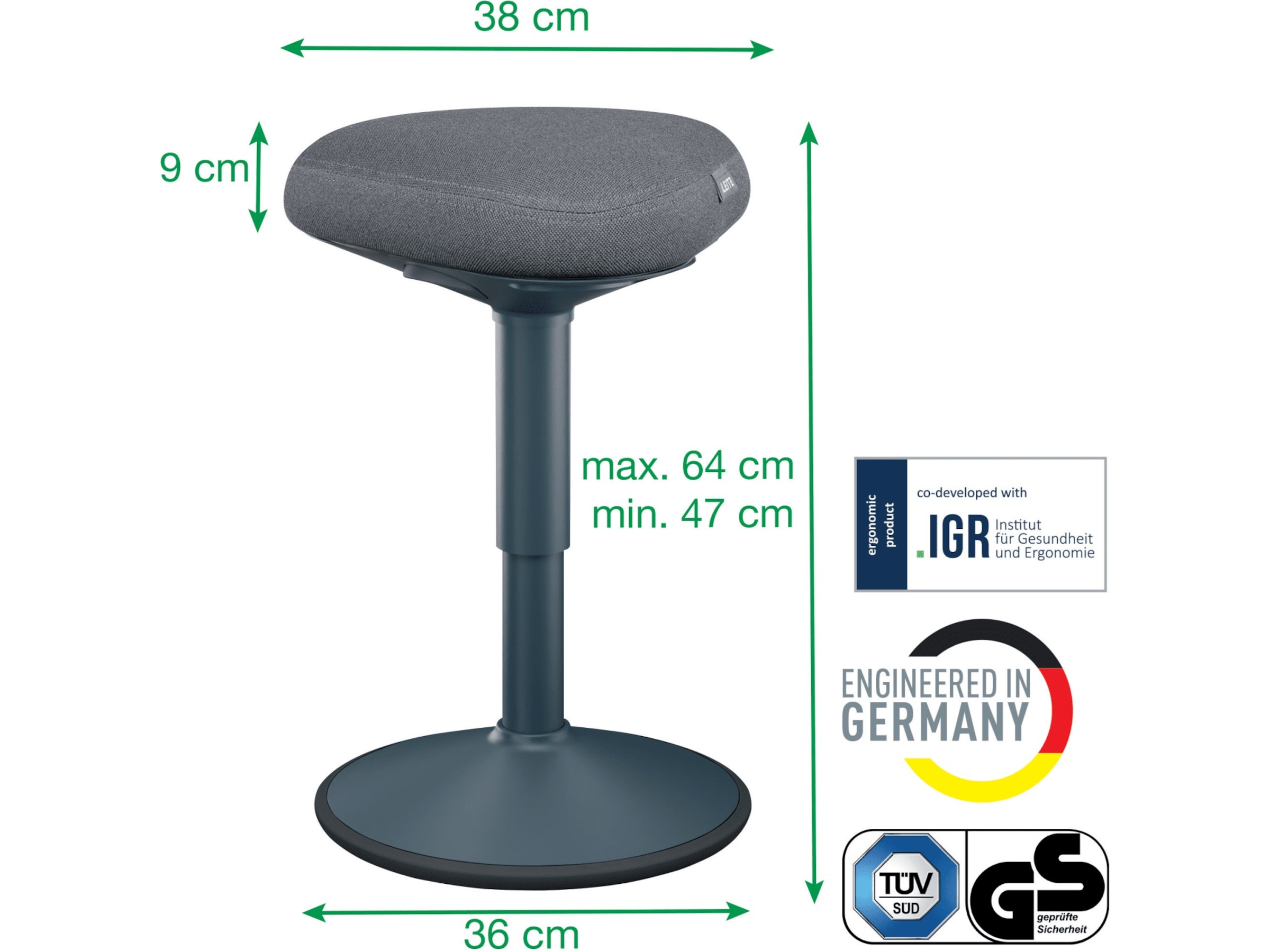 Leitz Ergo Active Balance stol med komfortsits (mörkgrå) Kontorsstolar