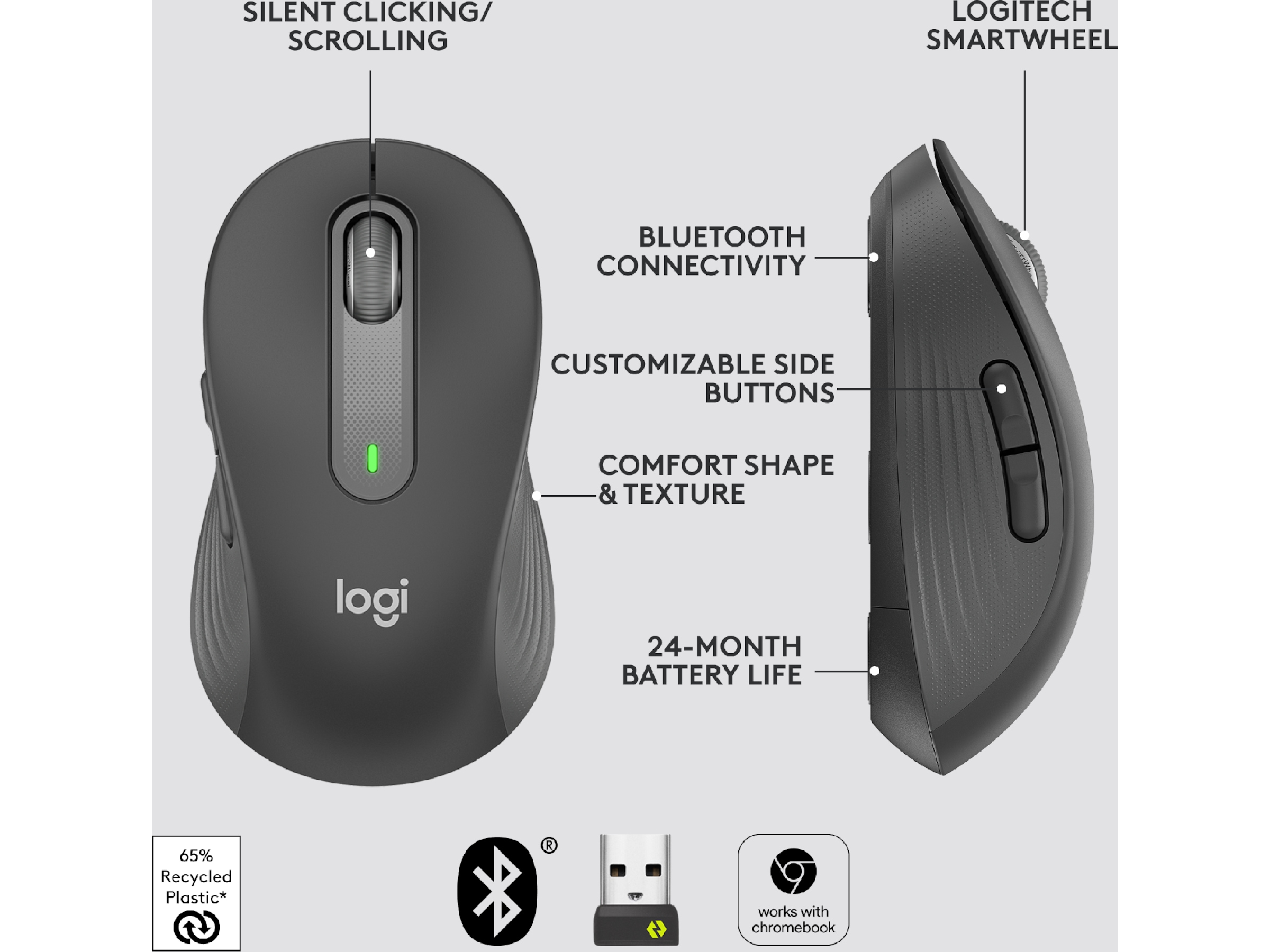 Logitech Signature M650 Large  trådlös mus grafitgrå Mus