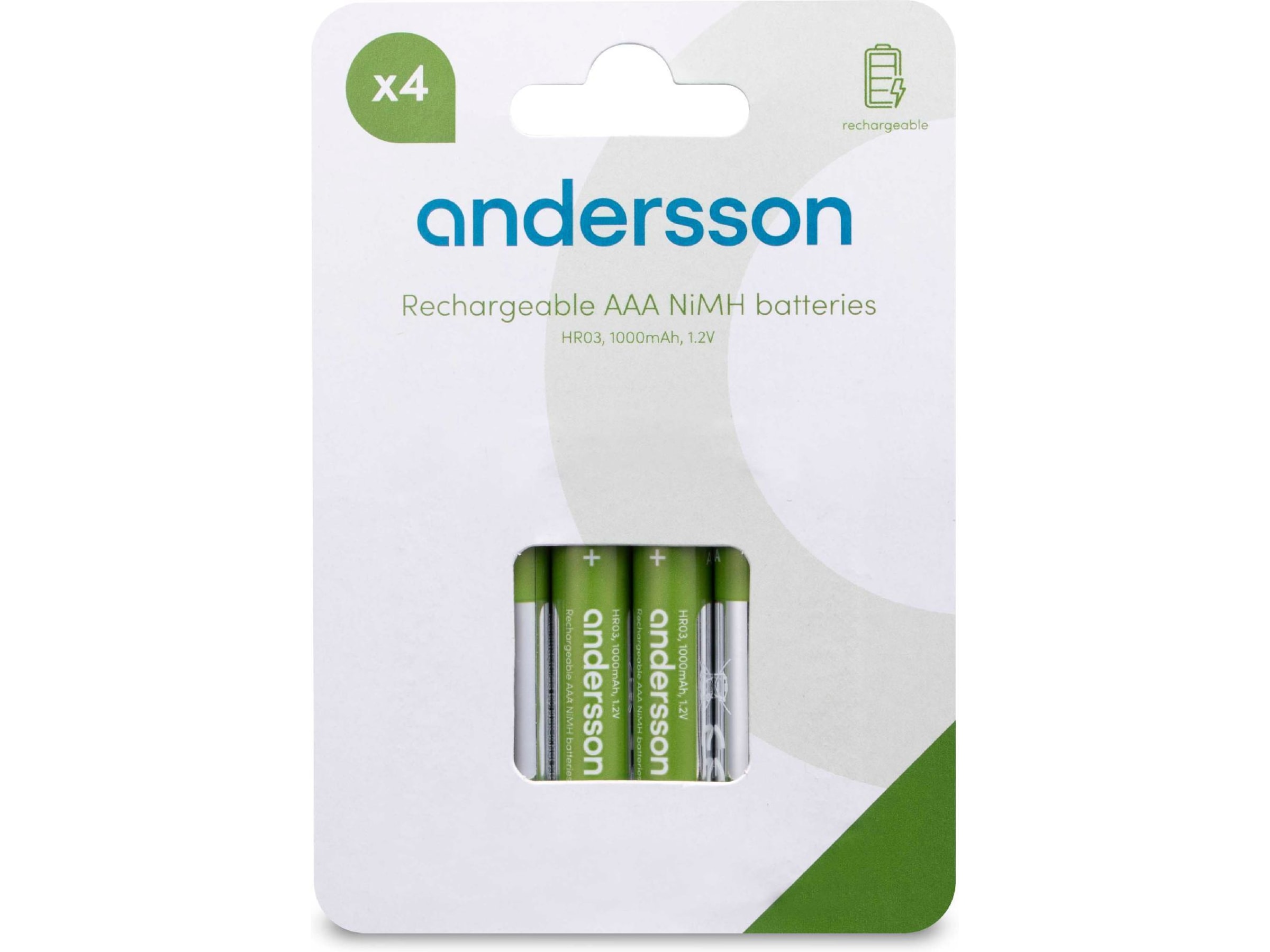 Andersson uppladdningsbart AAA batteri, 4-pk Batterier för allmänt bruk