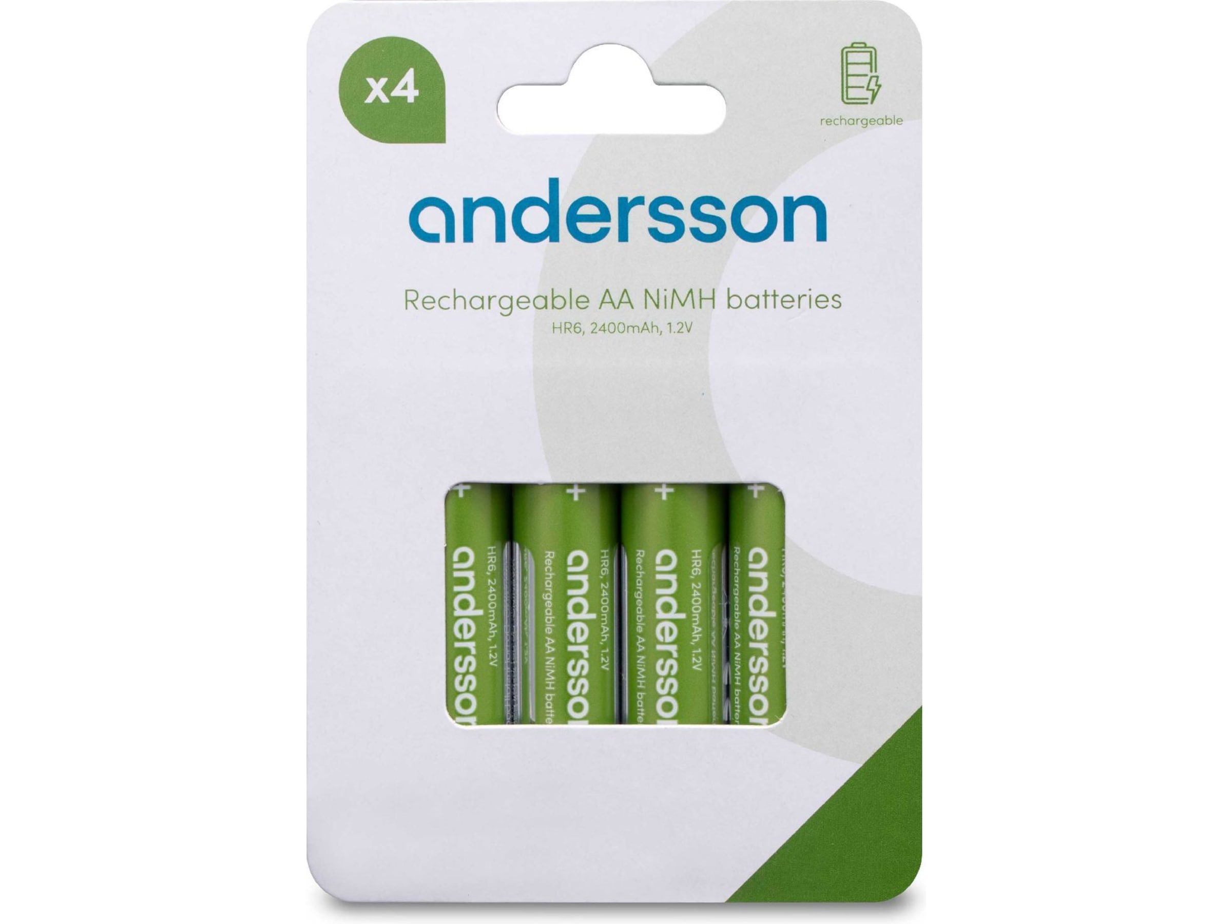 Andersson uppladdningsbart AA batteri, 4-pk Batterier för allmänt bruk