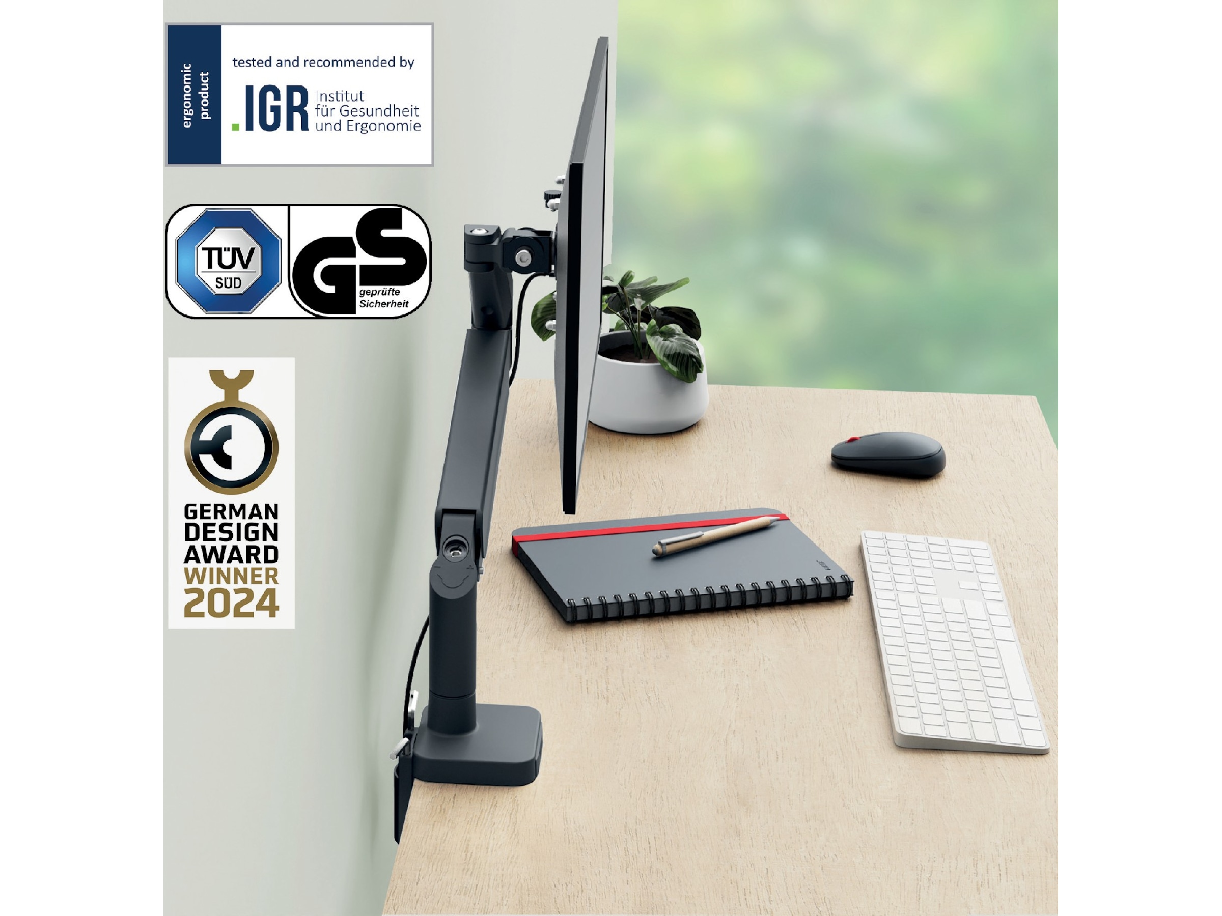 Leitz Ergo Monitorarm Enkel, platsbesparande, 17"-32" skärm Bord- & väggfäste