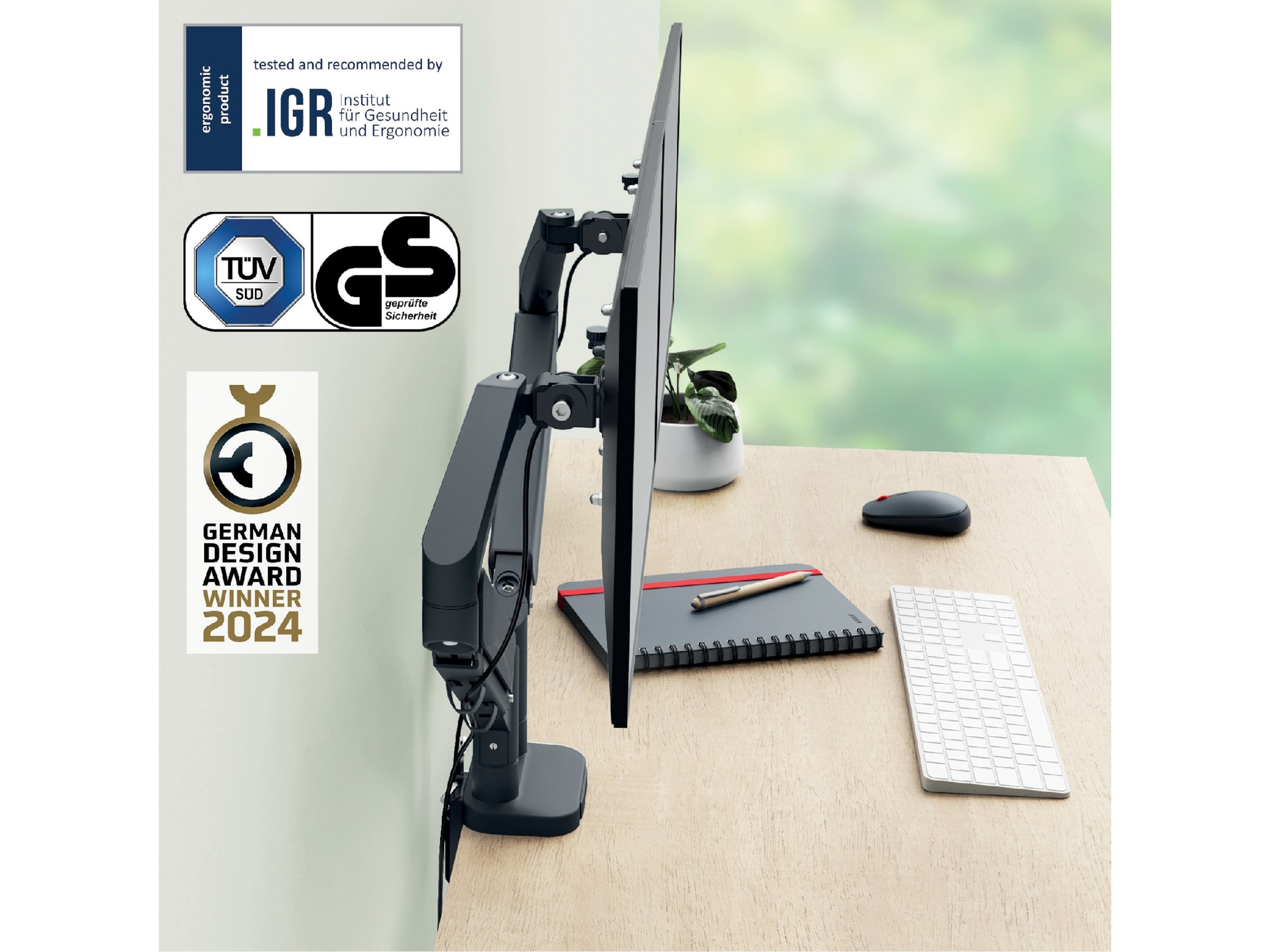 Leitz Ergo Monitorarm Dubbel, platsbesparande, 17"-32" skärmar Bord- & väggfäste