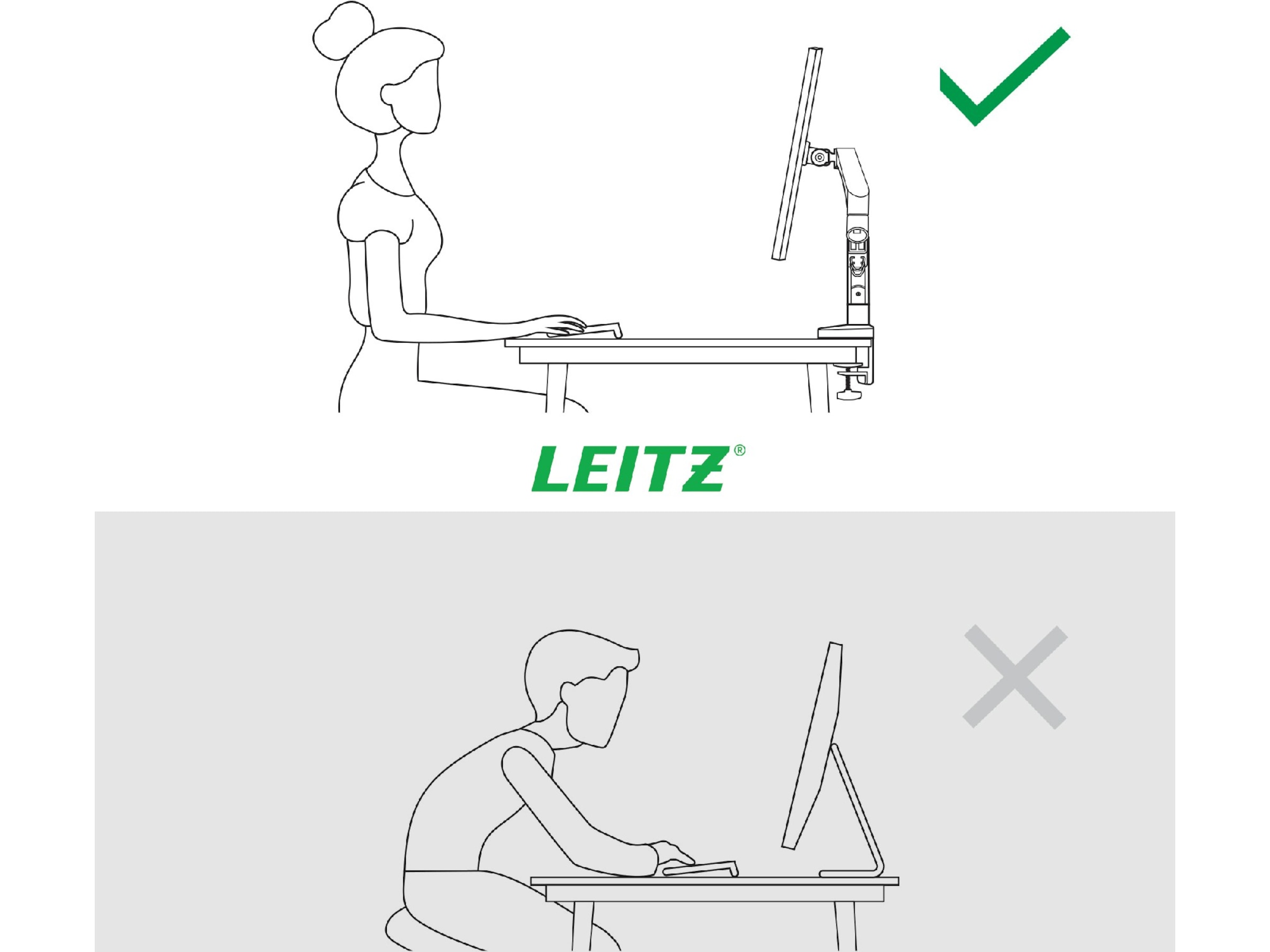 Leitz Ergo Monitorarm Dubbel, platsbesparande, 17"-32" skärmar Bord- & väggfäste