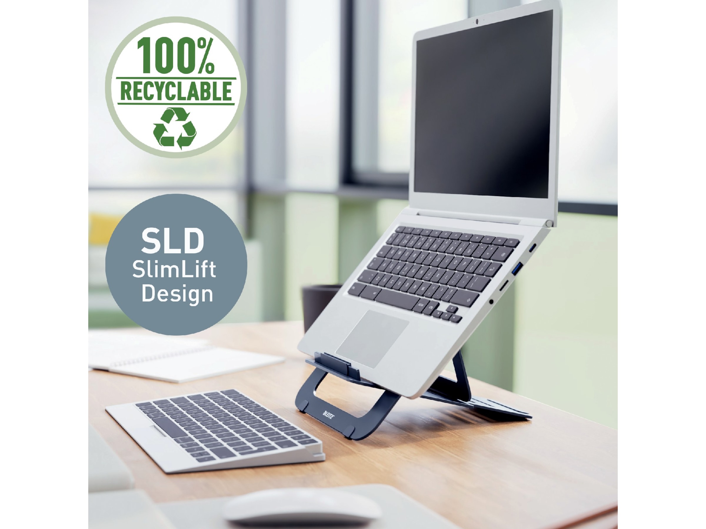 Leitz Ergo Laptopstativ, aluminium ultra-flat justerbart Laptopstativ