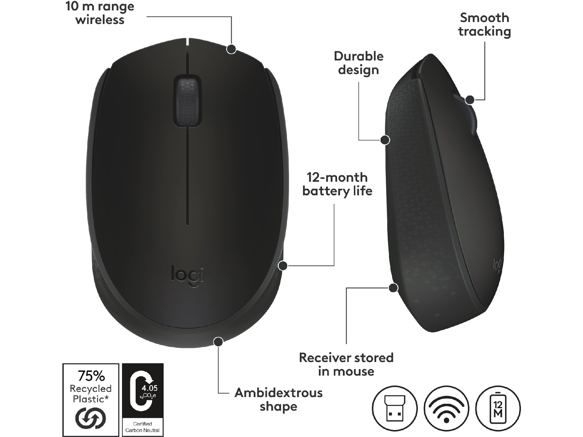 Logitech M171 Trådlös Mus Svart Mus