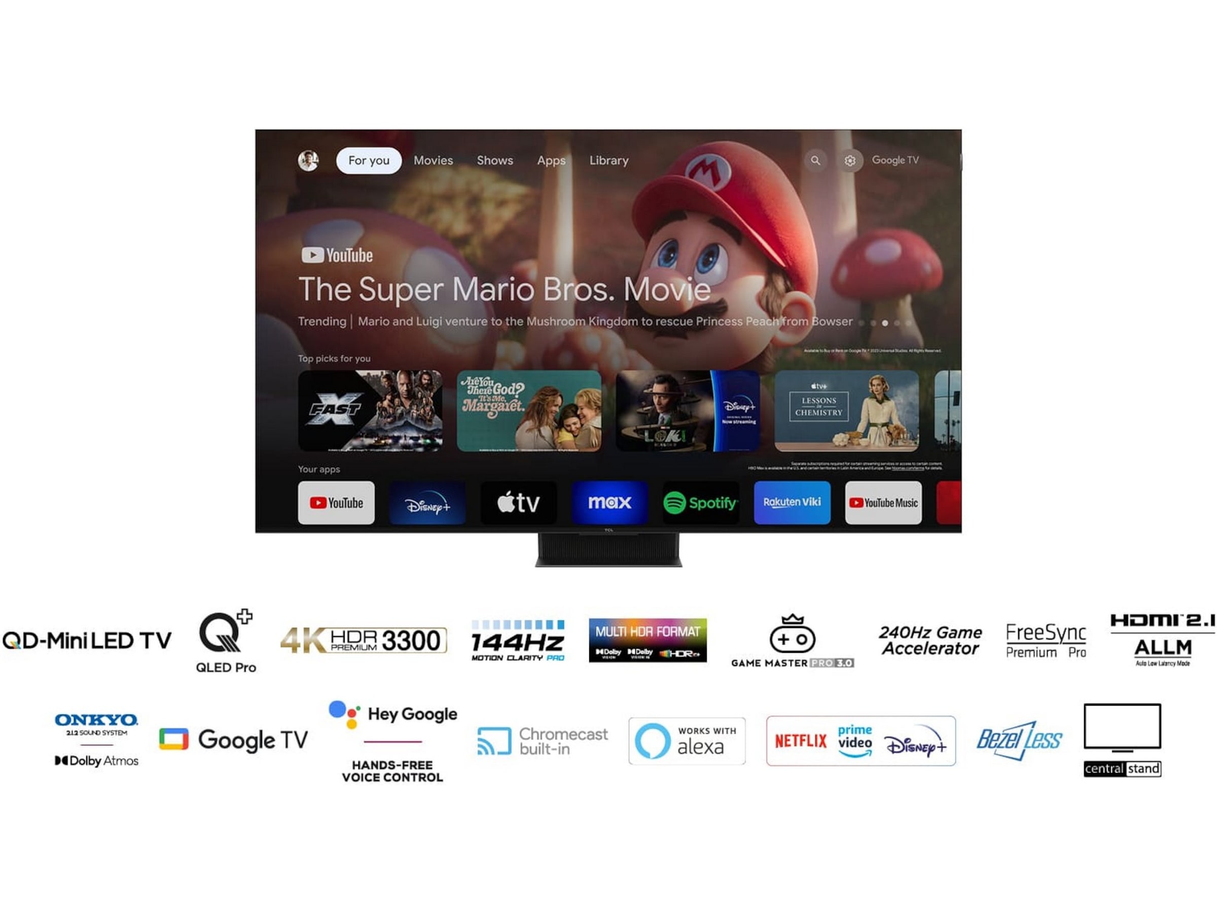 TCL 85" 85C855 QLED Pro 4K Google TV 144Hz Över 80 tums TV