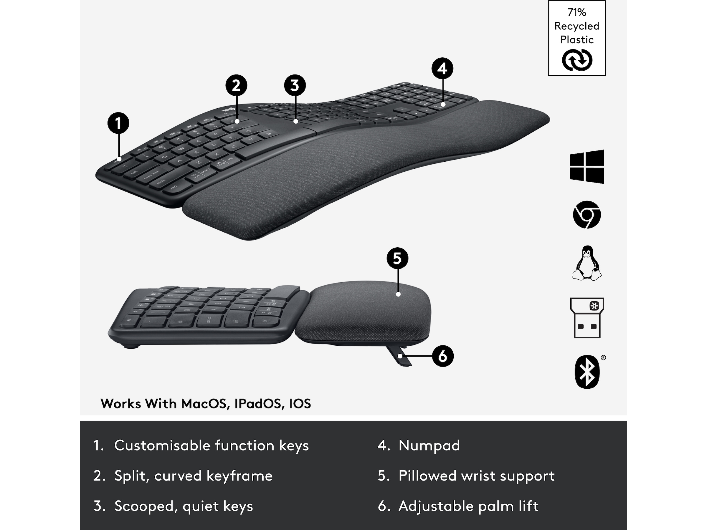 Logitech ERGO K860 Trådlös Tangentbord Tangentbord