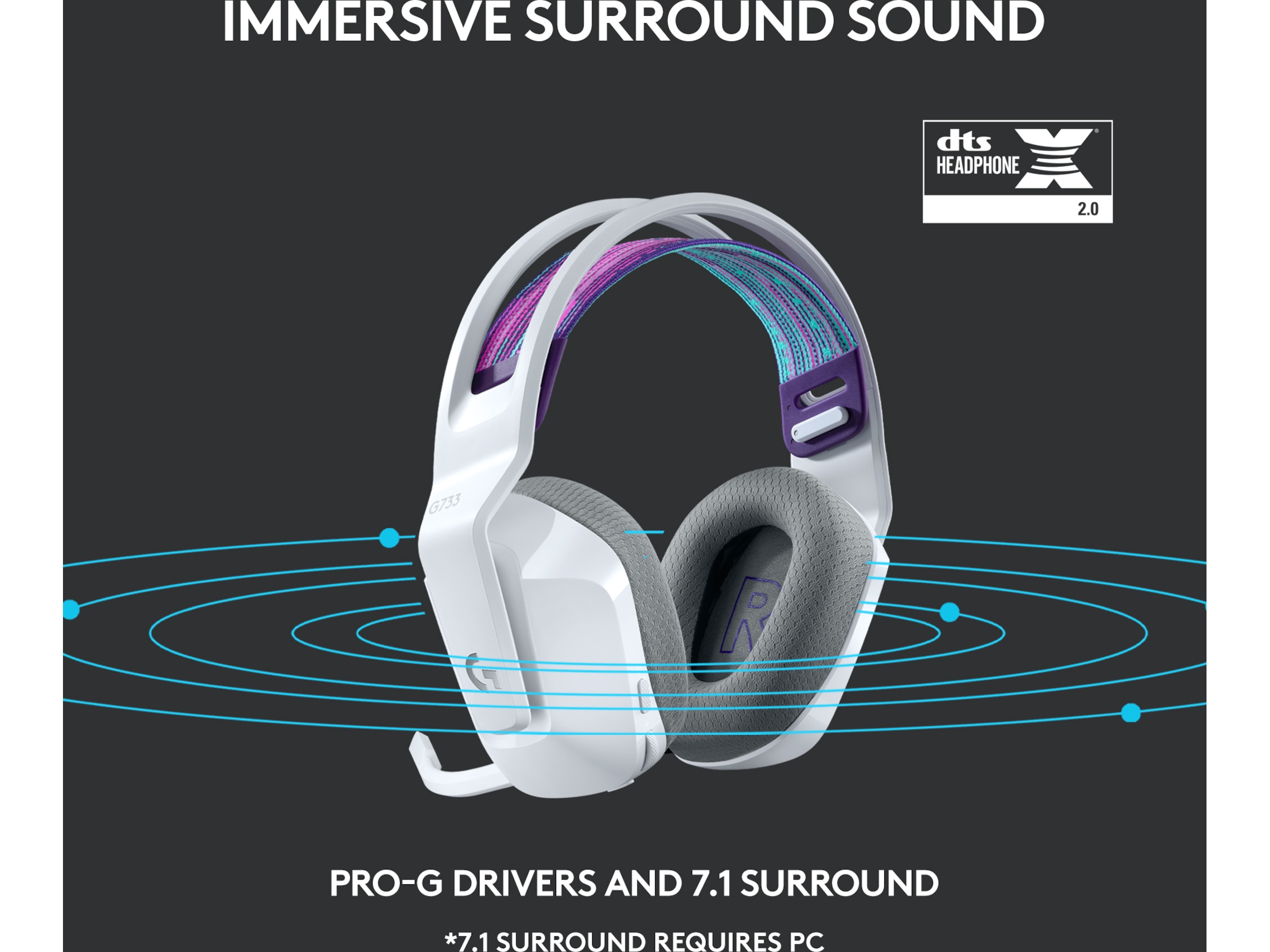 Logitech G733 LIGHTSPEED Trådlöst Gamingheadset (vit) Gamingheadset