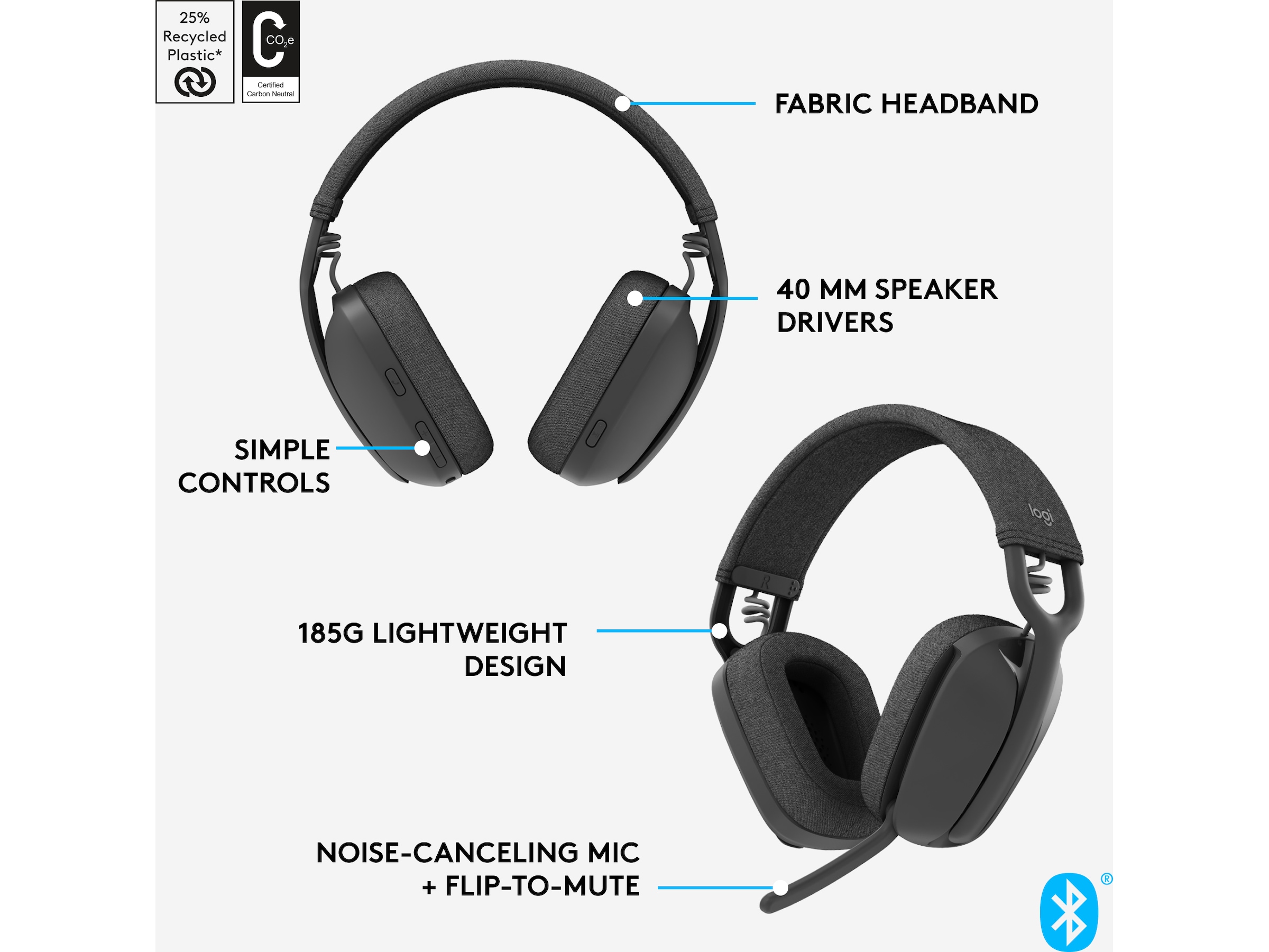 Logitech Zone Vibe 100 trådlös headset (grafit) Hörlurar