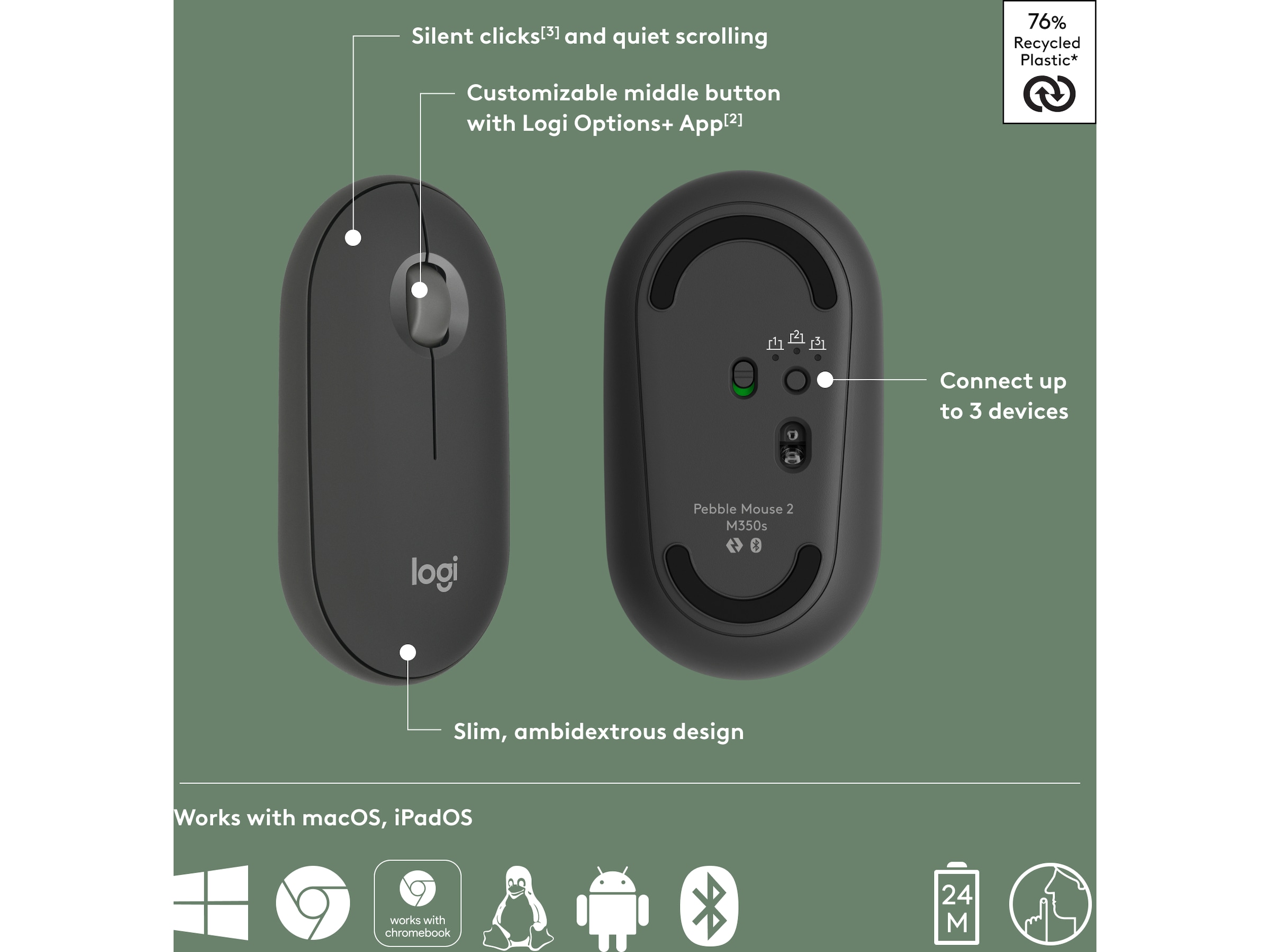 Pebble Mouse 2 M350s (svart) Mus