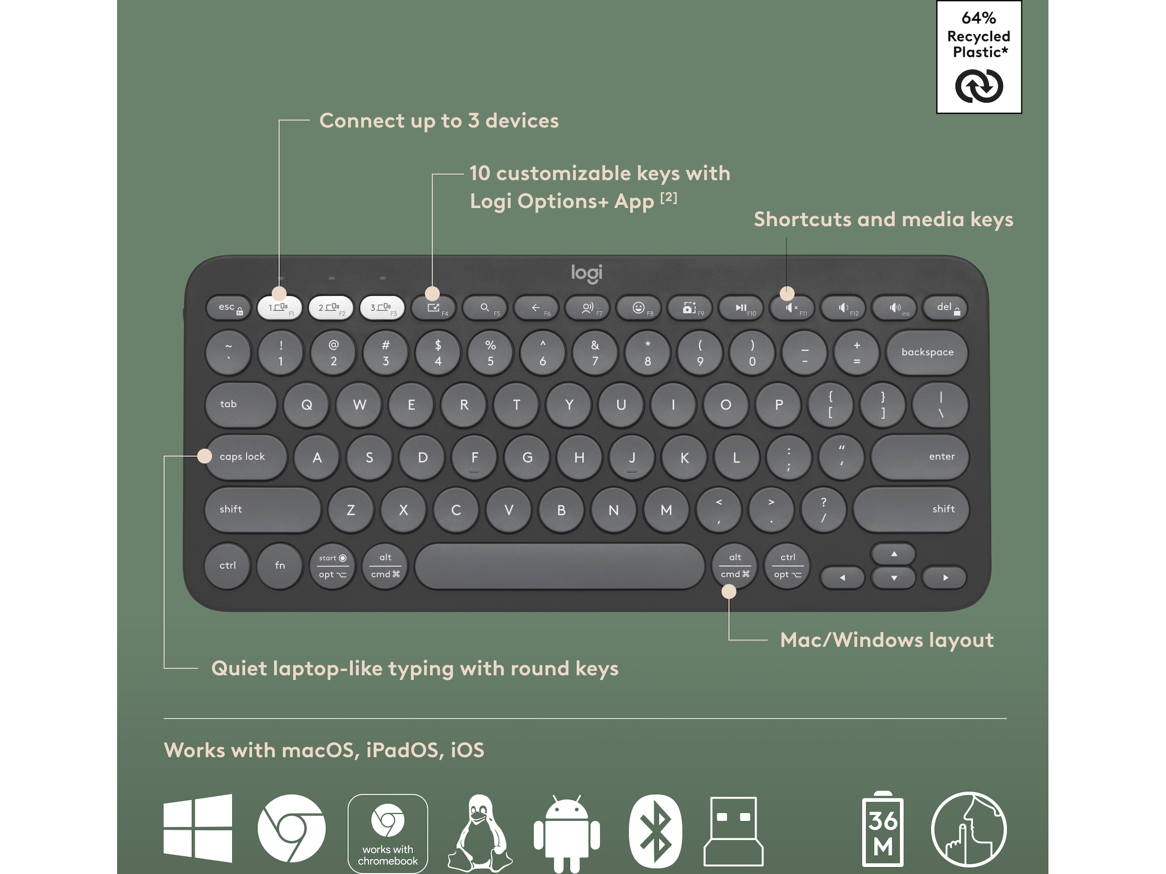 Pebble 2 Combo (svart) Mus & tangentbord -combo-paket