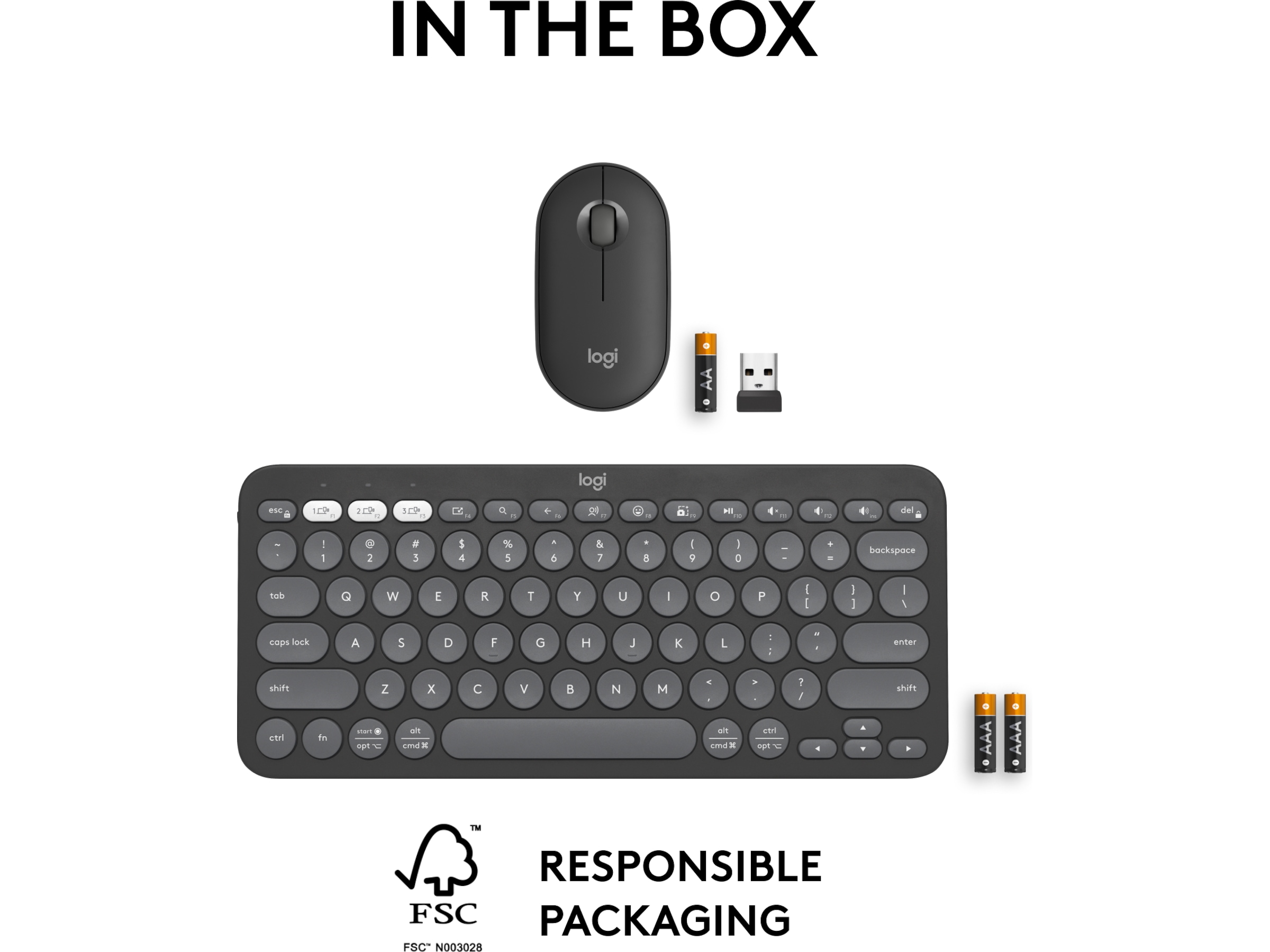 Pebble 2 Combo (svart) Mus & tangentbord -combo-paket