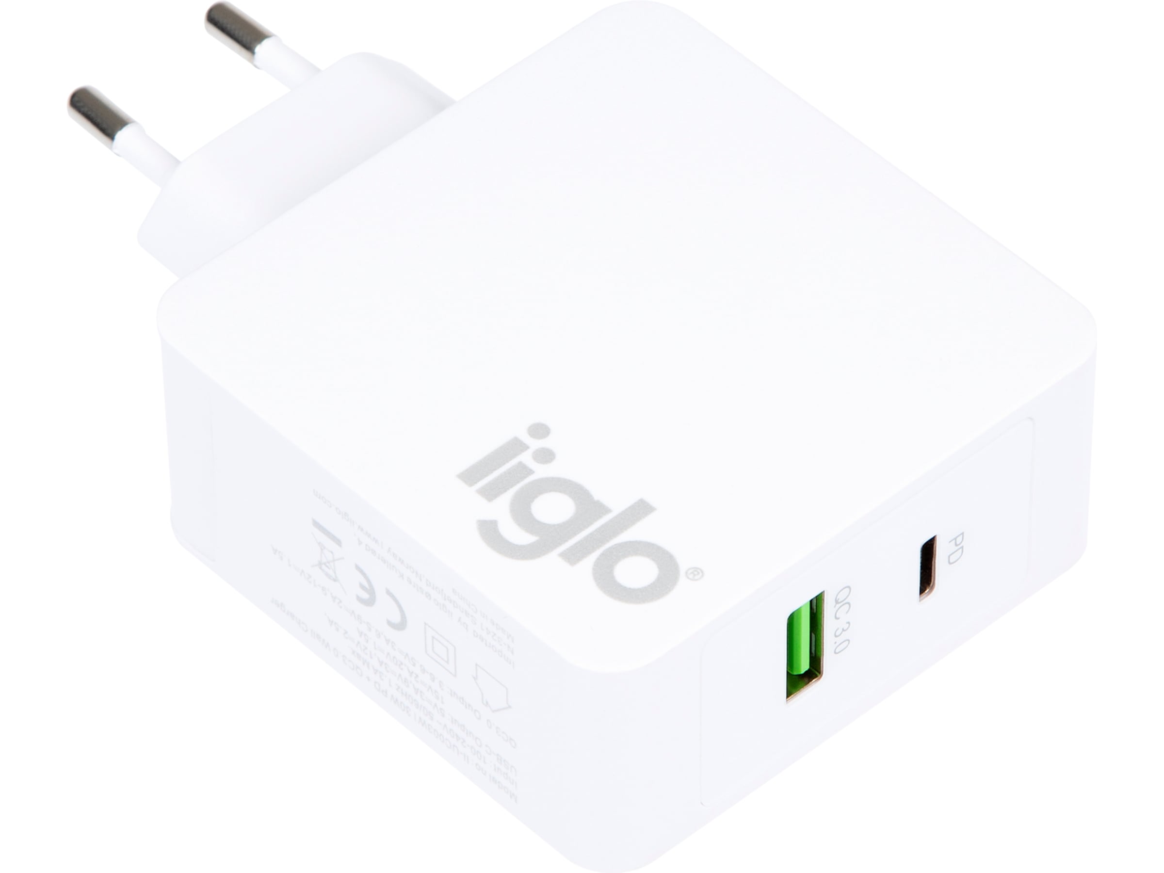 iiglo 48W Väggladdare (vit) Mobilladdare