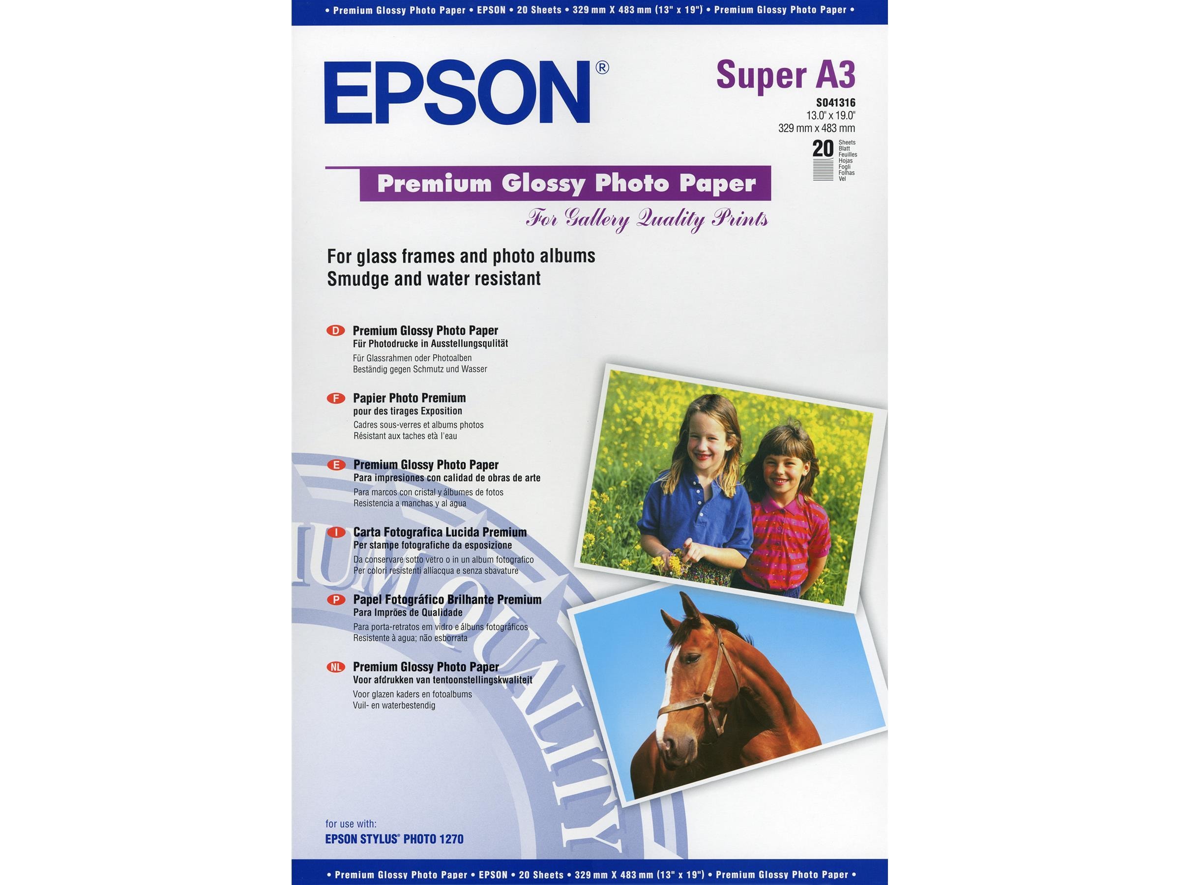 Epson Premium Glossy Photo Paper A3+ Papper