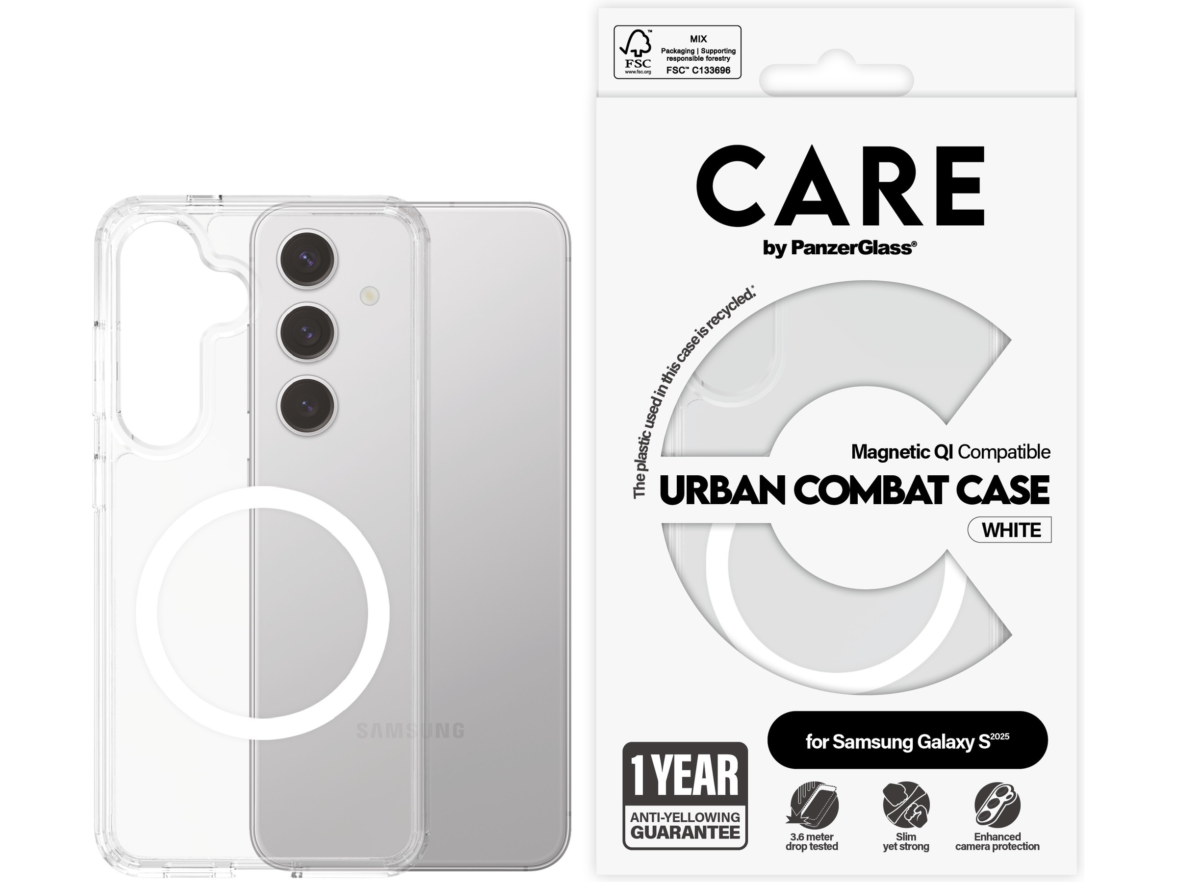 PanzerGlass CARE Galaxy S25 Urban Combat Qi skal (vit) Skydd