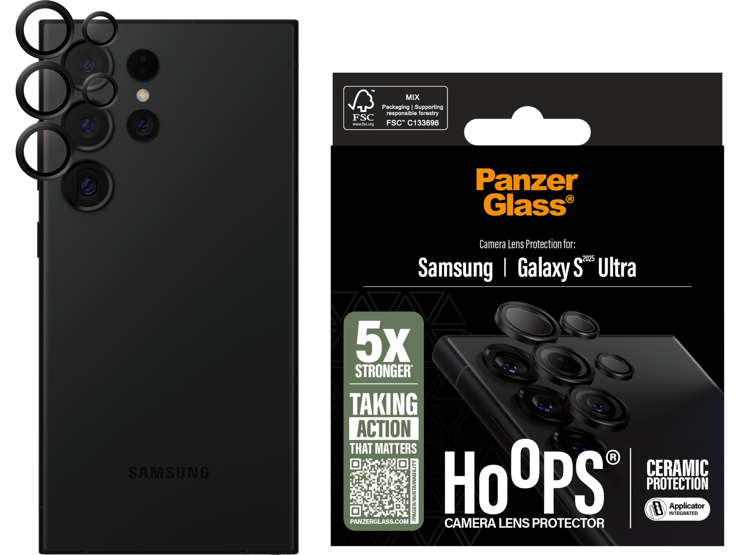 PanzerGlass Galaxy S25 Ultra Hoops Ceramic Linsskydd (svart) Skärmskydd