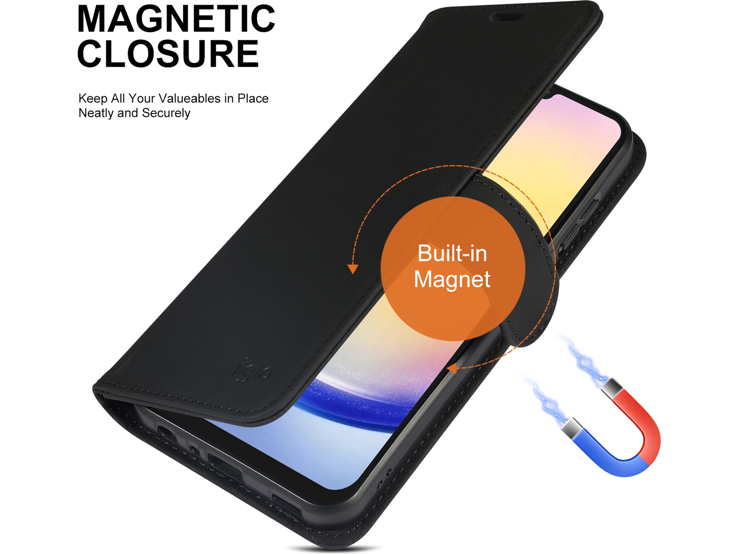 iiglo Samsung Galaxy A25 Plånboksfodral (svart) Skydd