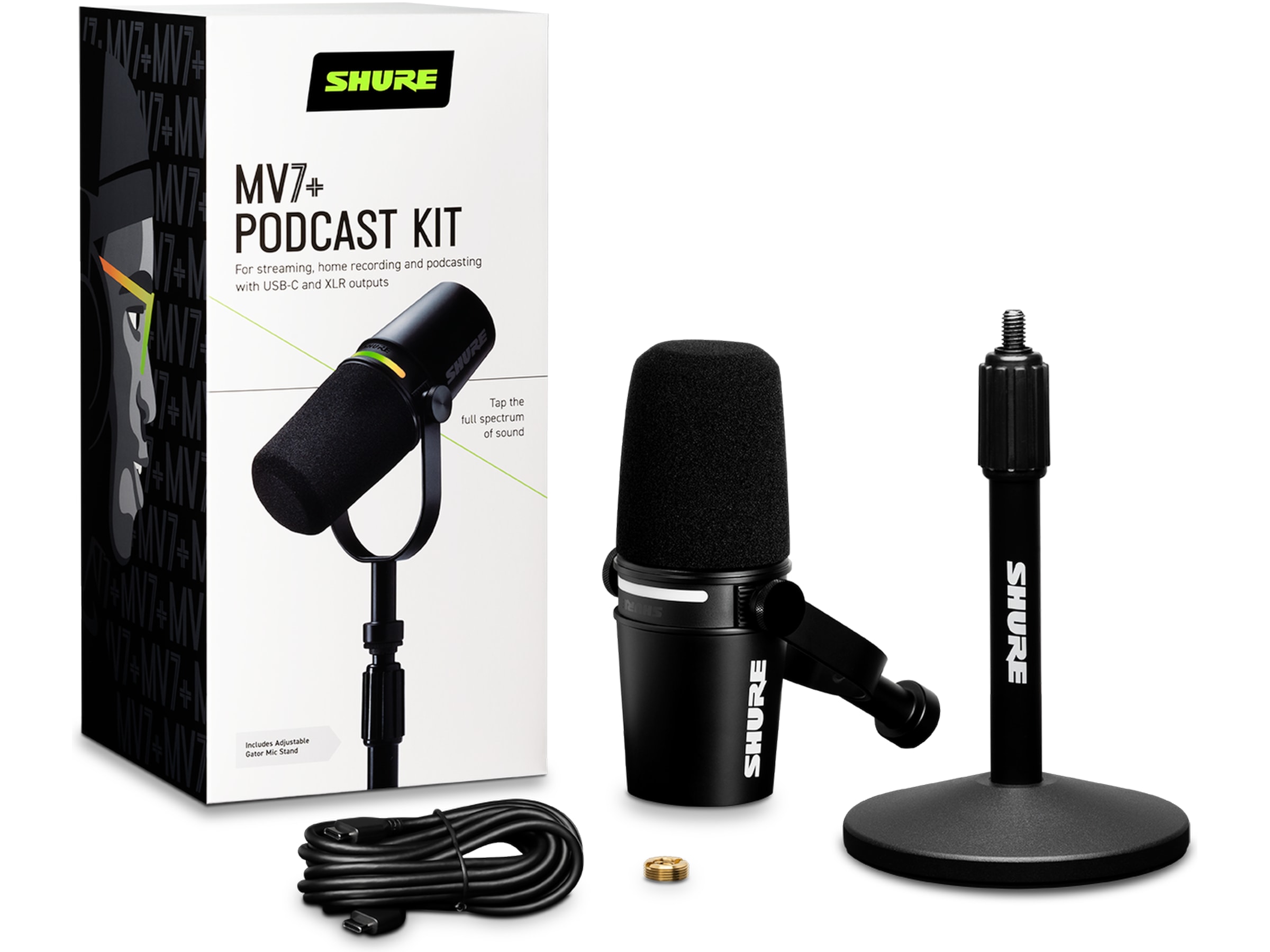 Shure MV7+ Podcast Kit mikrofon + stativ (svart) Mikrofon