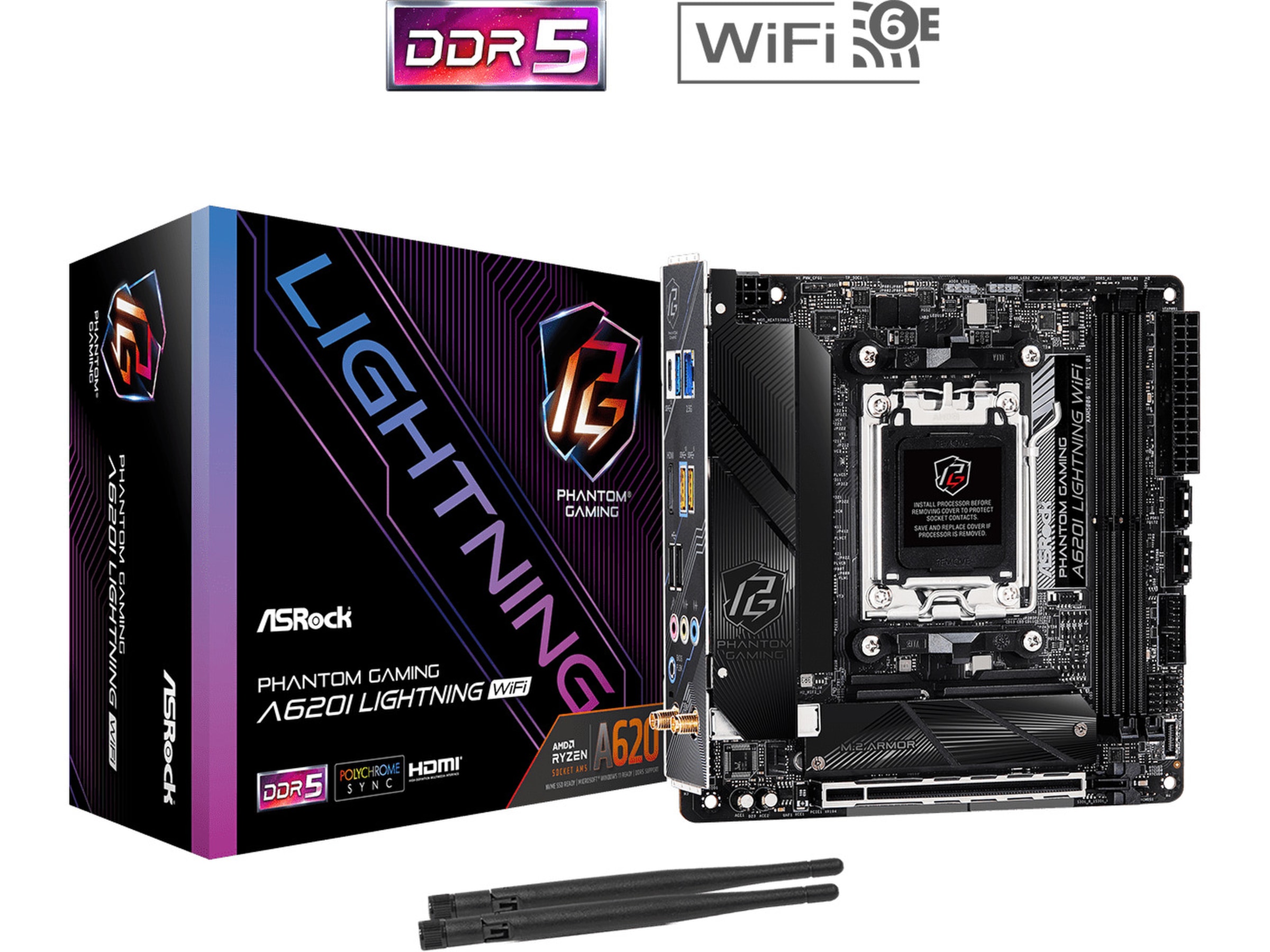ASRock A620I Phantom Gaming Lightning WIFI Moderkort AMD Socket