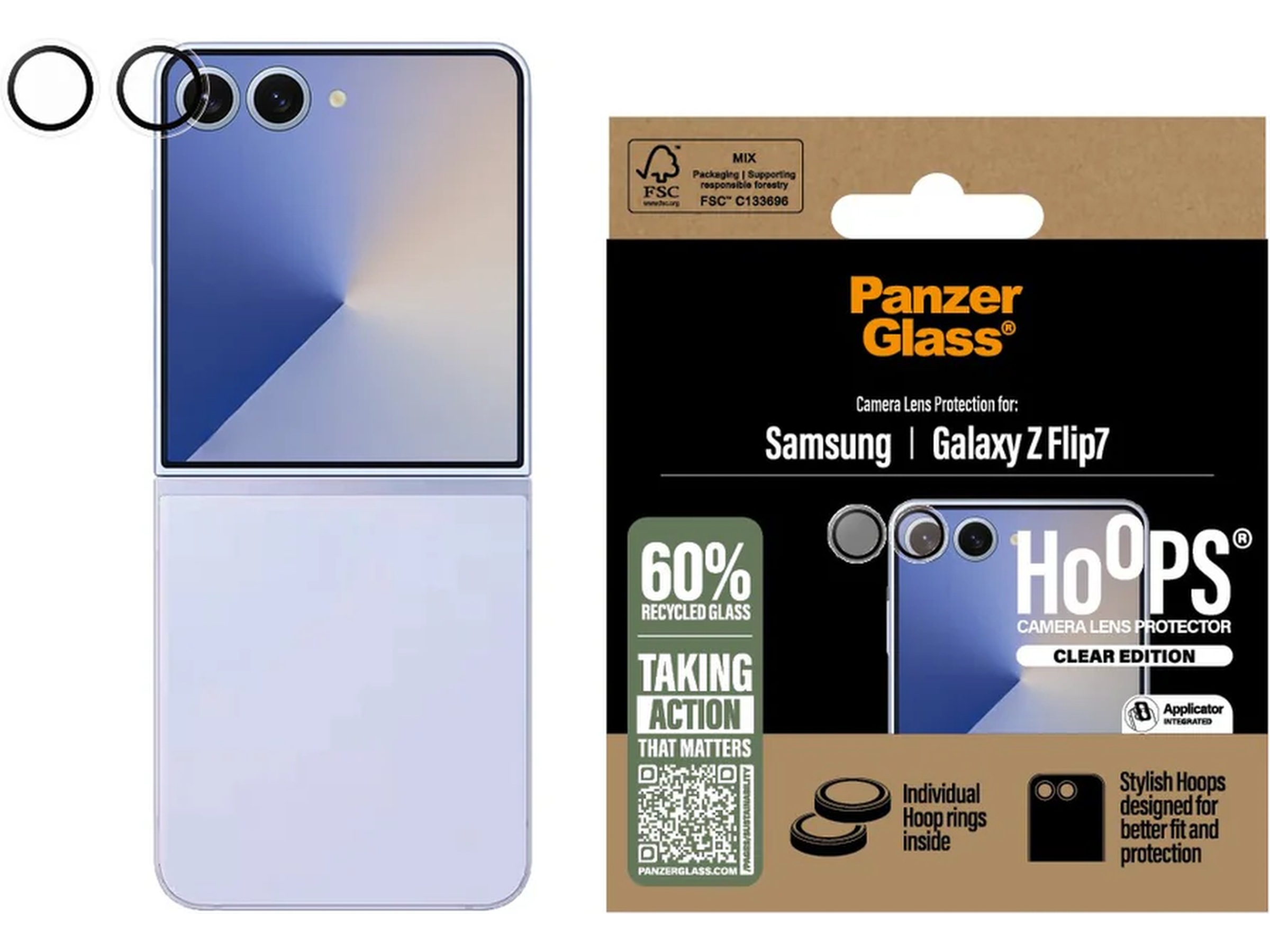 PanzerGlass Galaxy Z Flip7 Hoops Linsskydd (transparent) Skärmskydd