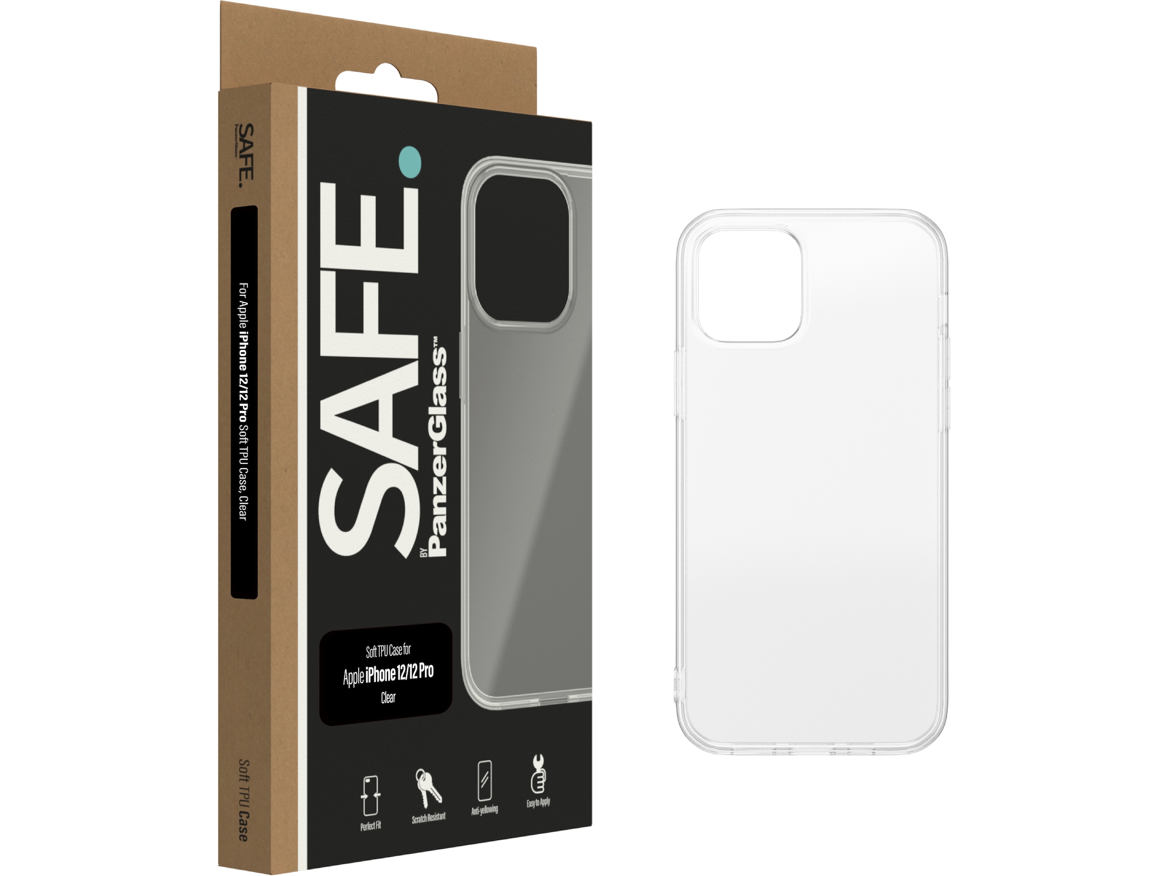 PanzerGlass iPhone 12 SAFE. Silikonskal (transparent) Skärmskydd