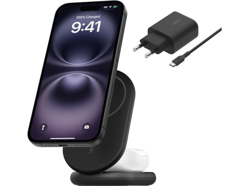 Belkin 2-i-1 15W magnetisk hopfällbar trådlös laddare (svart) Trådlös laddare