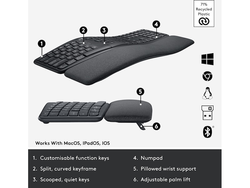 Logitech ERGO K860 Trådlös Tangentbord Tangentbord
