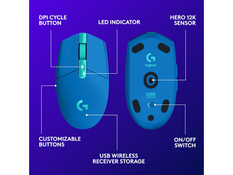 Logitech G305 LIGHTSPEED Trådlös Gamingmus (blå) Gamingmus