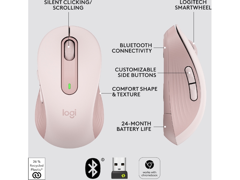 Logitech Signature M650 Medium  trådlös mus Rosa Mus