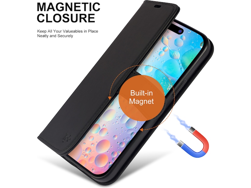 iiglo iPhone 15 Plus Plånboksfodral (svart) Skydd