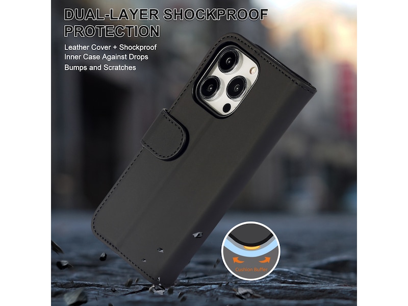 iiglo iPhone 15 Pro Plånboksfodral (svart) Skydd