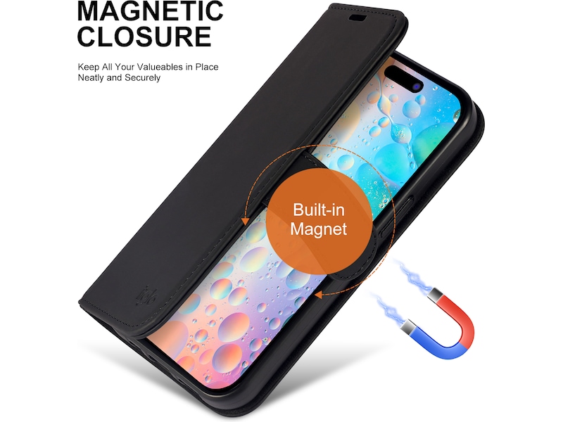 iiglo iPhone 15 / 14 Plånboksfodral (svart) Skydd