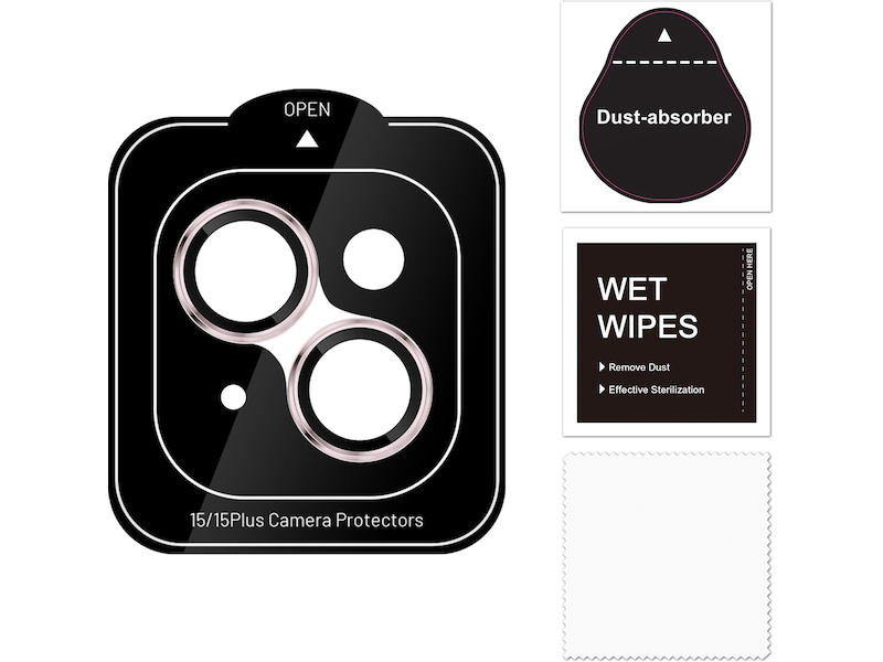 iiglo iPhone 15 / 15 Plus Linsskydd rosa ram (rosa) Skärmskydd