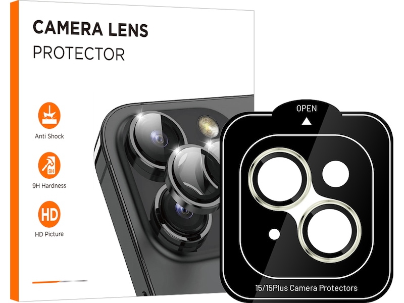 iiglo iPhone 15 / 15 Plus Linsskydd gul ram (gul) Skärmskydd