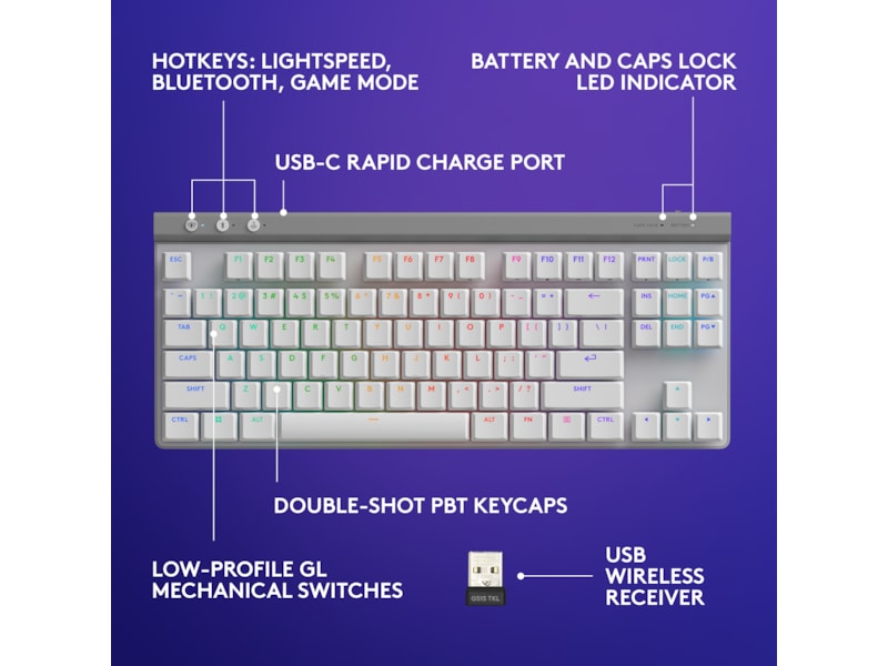 Logitech G G515 Lightspeed Gamingtangentbord (vit) Gamingtangentbord