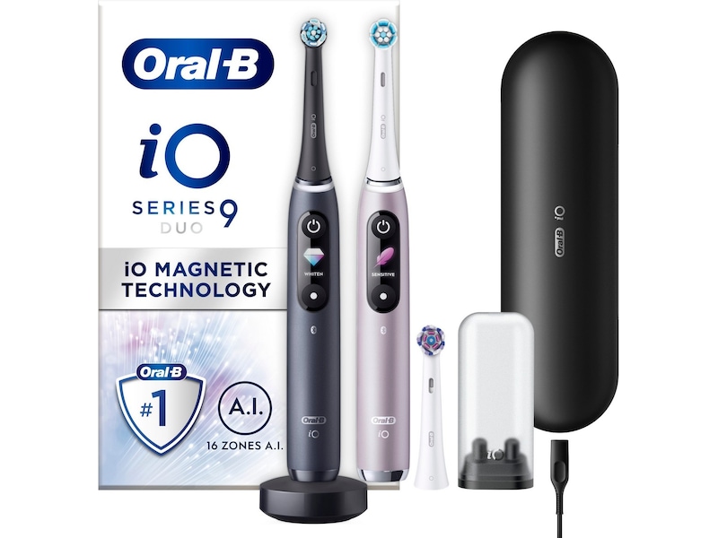 Oral-B iO 9 Duo elektriska tandborstar (svarta & ljusrosa) Eltandborste