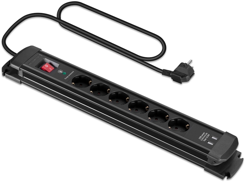 Andersson Strömförgrening 6x uttag och 2x USB 1,5m (svart) Förlängningskabel & förgrening