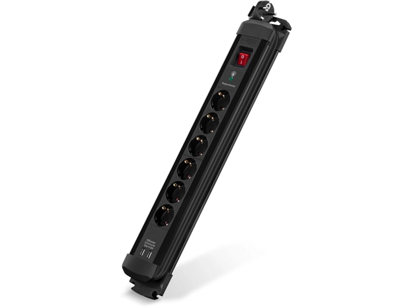 Andersson Strömförgrening 6x uttag och 2x USB 1,5m (svart) Förlängningskabel & förgrening