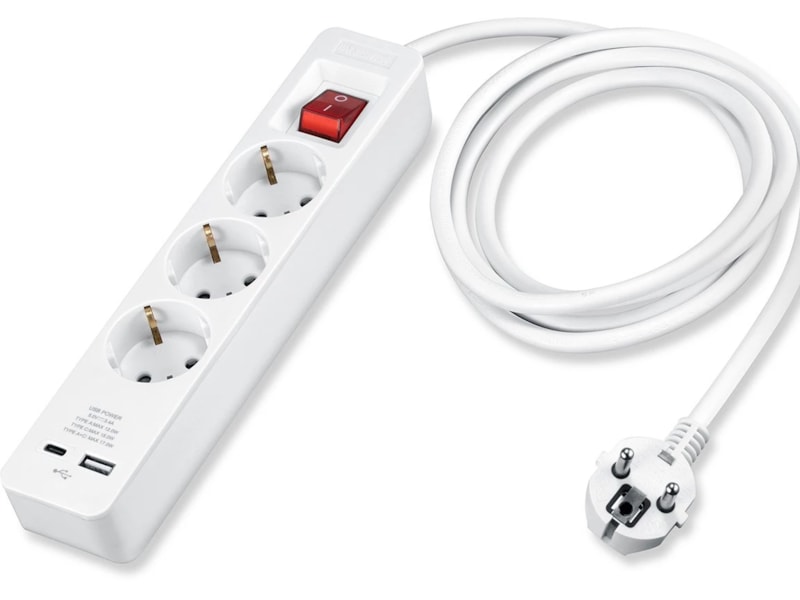 Andersson Strömförgrening 3x uttag och 2x USB 1,5m (vit) Förlängningskabel & förgrening