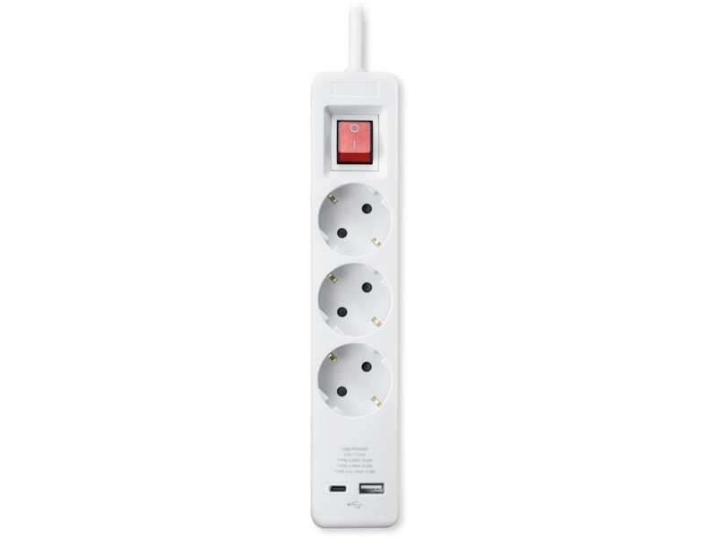Andersson Strömförgrening 3x uttag och 2x USB 1,5m (vit) Förlängningskabel & förgrening