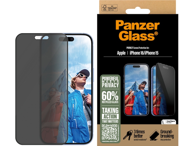 PanzerGlass iPhone 15 / 16 Privacy skärmskydd Skärmskydd