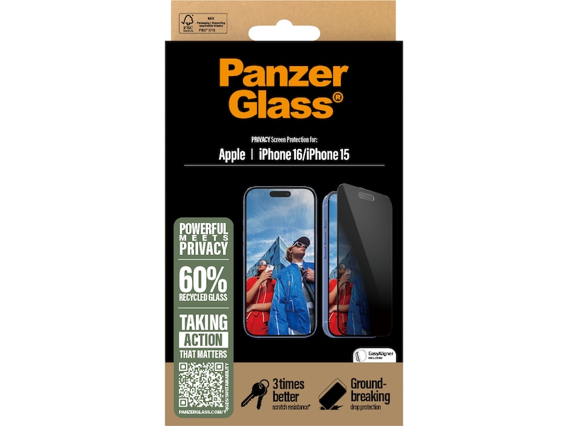 PanzerGlass iPhone 15 / 16 Privacy skärmskydd Skärmskydd