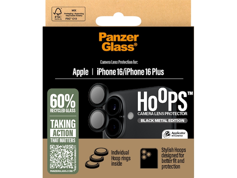 PanzerGlass iPhone 16 / 16 Plus Hoops Linsskydd Skärmskydd