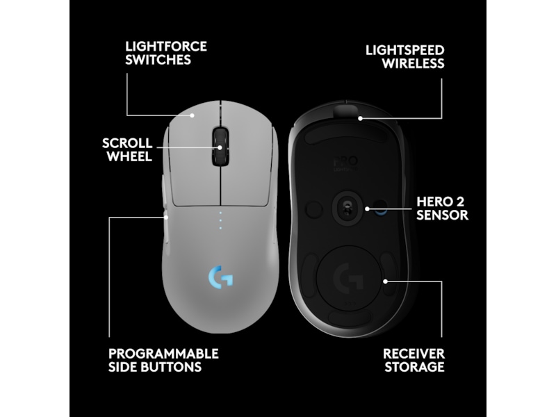Logitech PRO 2 Lightspeed Trådlös Gamingmus (vit) Gamingmus