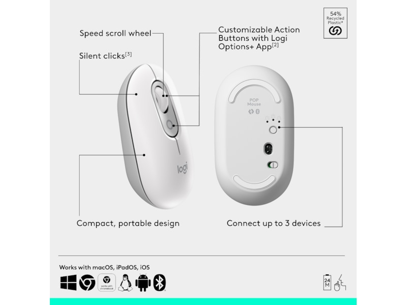 Logitech POP Icon trådlös mus (off-white) Mus