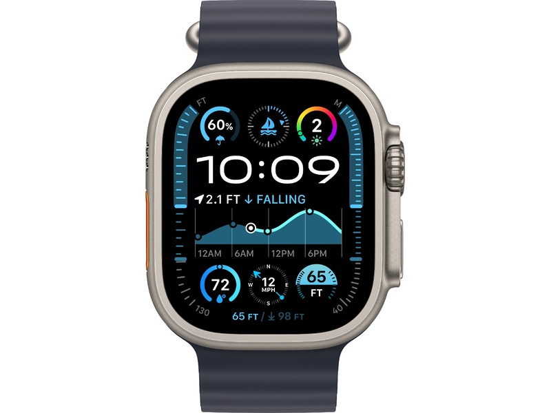 Apple Watch 49mm Natural Titanium Ocean Band (navy) Armband