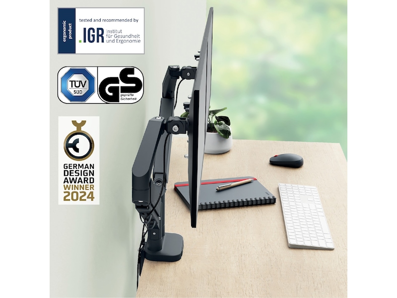 Leitz Ergo Monitorarm Dubbel, platsbesparande, 17"-32" skärmar Bord- & väggfäste
