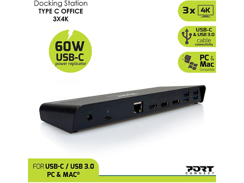 Port Design Docking Station Type C Office 3x4K 85W Dockningsstation och USB-hub