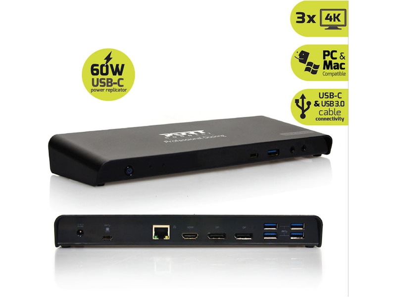 Port Design Docking Station Type C Office 3x4K 85W Dockningsstation och USB-hub