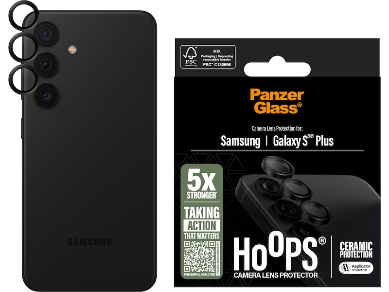 PanzerGlass Galaxy S25+ Hoops Ceramic Linsskydd (svart) Skärmskydd